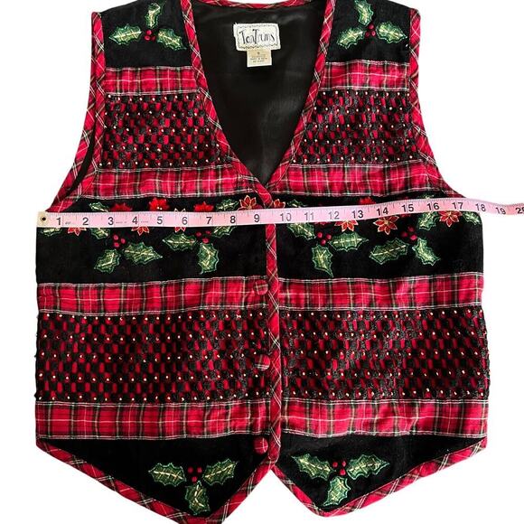 Tantrums Vintage Mistletoe Embroidered Christmas Plaid Red Green Woman’s Small - Picture 5 of 9